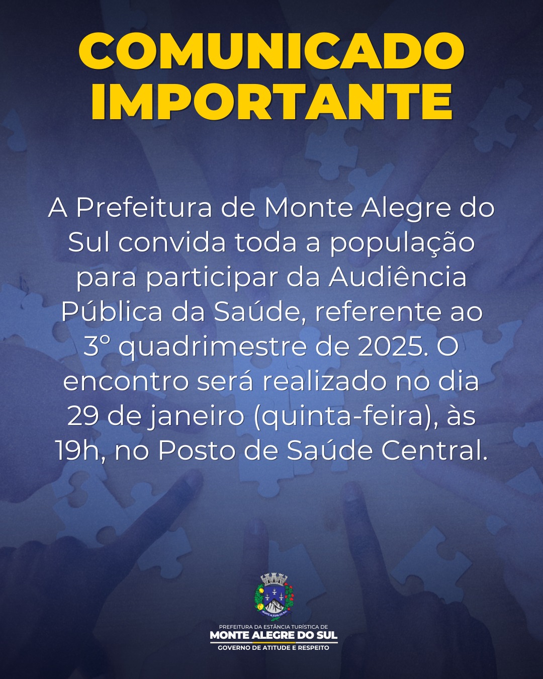 Post do instagram da Prefeitura de Monte Alegre do Sul