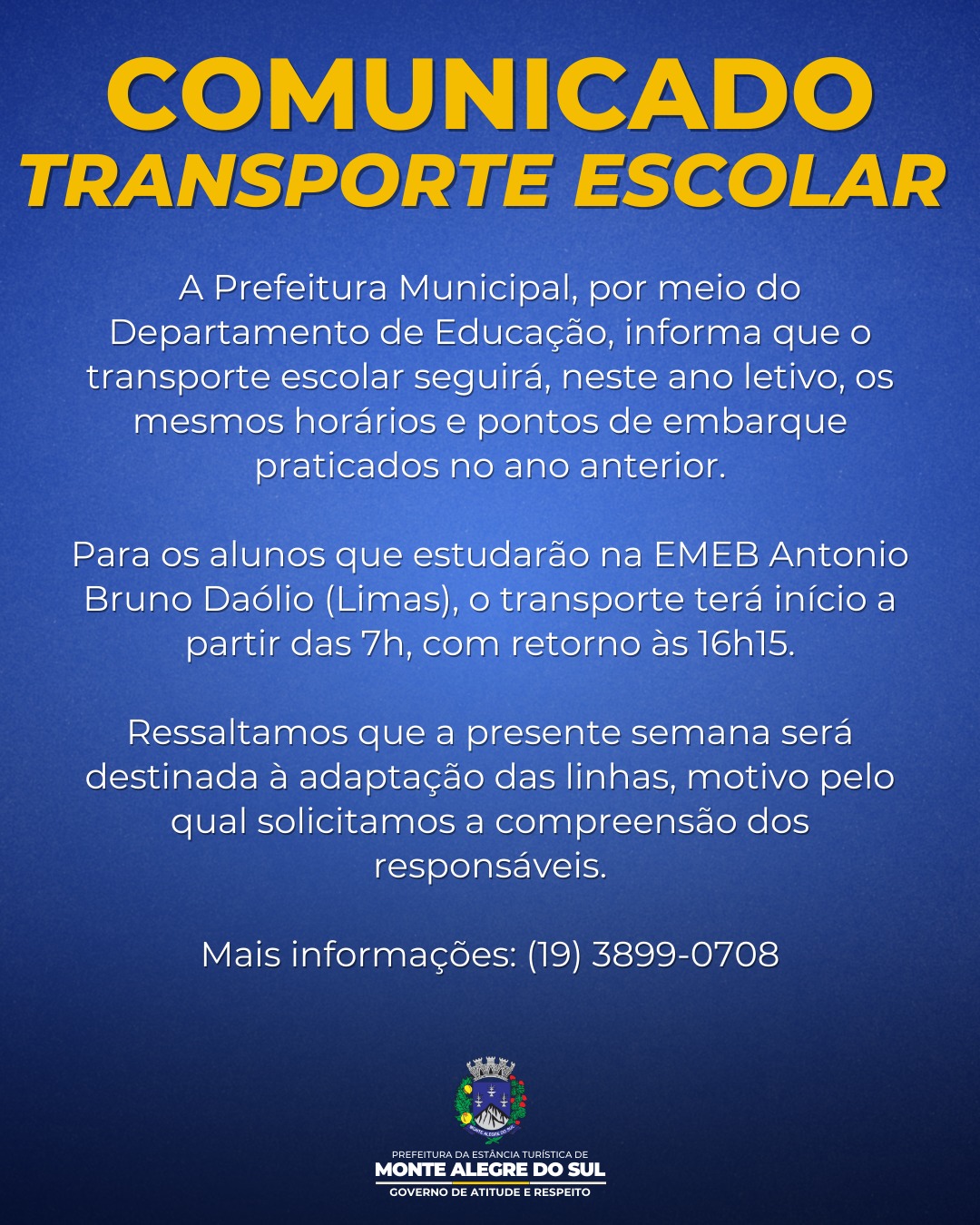 Post do instagram da Prefeitura de Monte Alegre do Sul