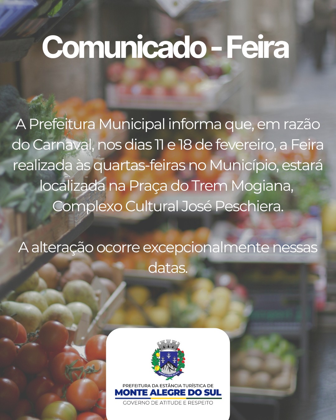 Post do instagram da Prefeitura de Monte Alegre do Sul
