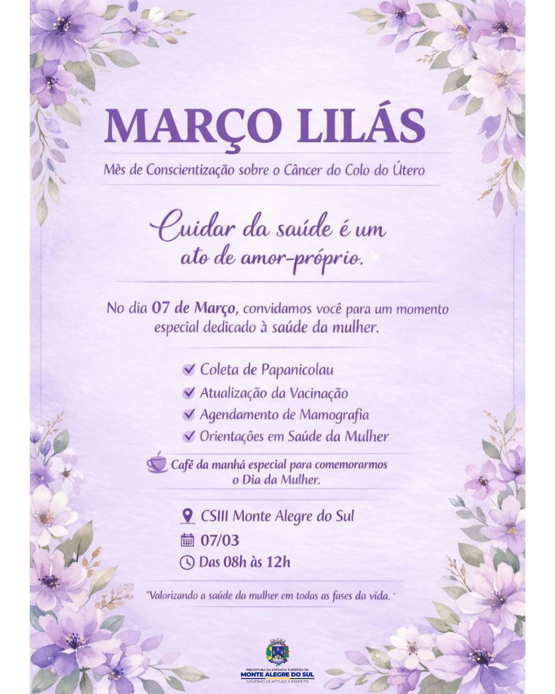 Post do instagram da Prefeitura de Monte Alegre do Sul