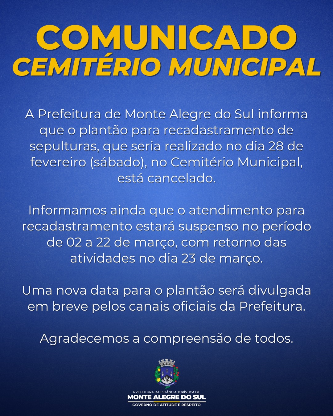 Post do instagram da Prefeitura de Monte Alegre do Sul
