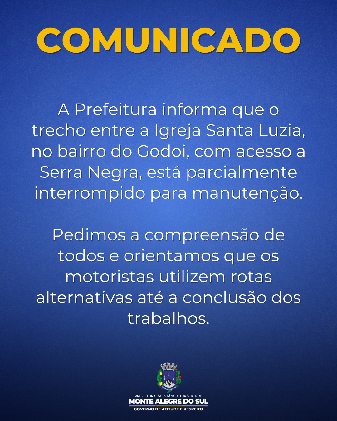 Post do instagram da Prefeitura de Monte Alegre do Sul