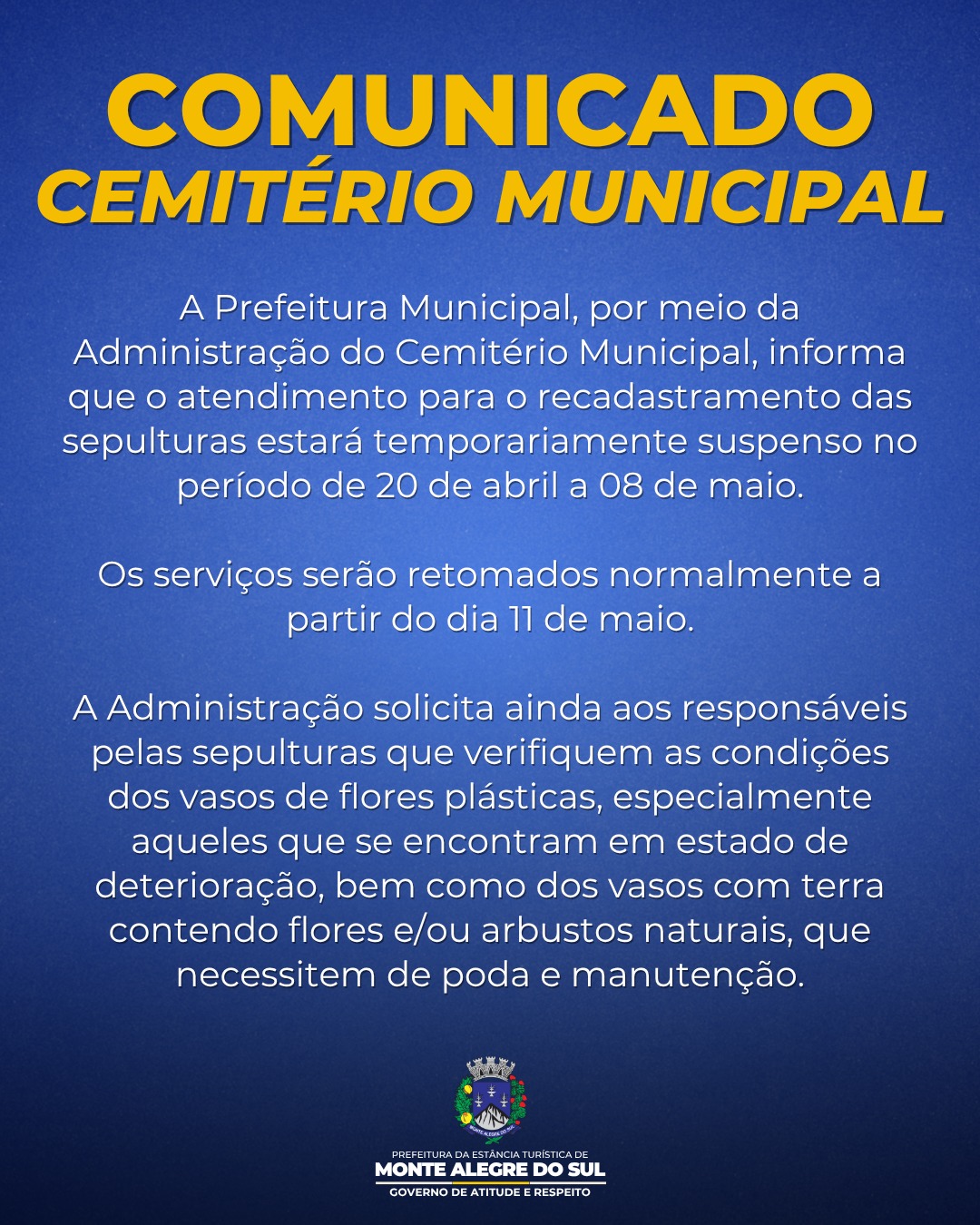 Post do instagram da Prefeitura de Monte Alegre do Sul