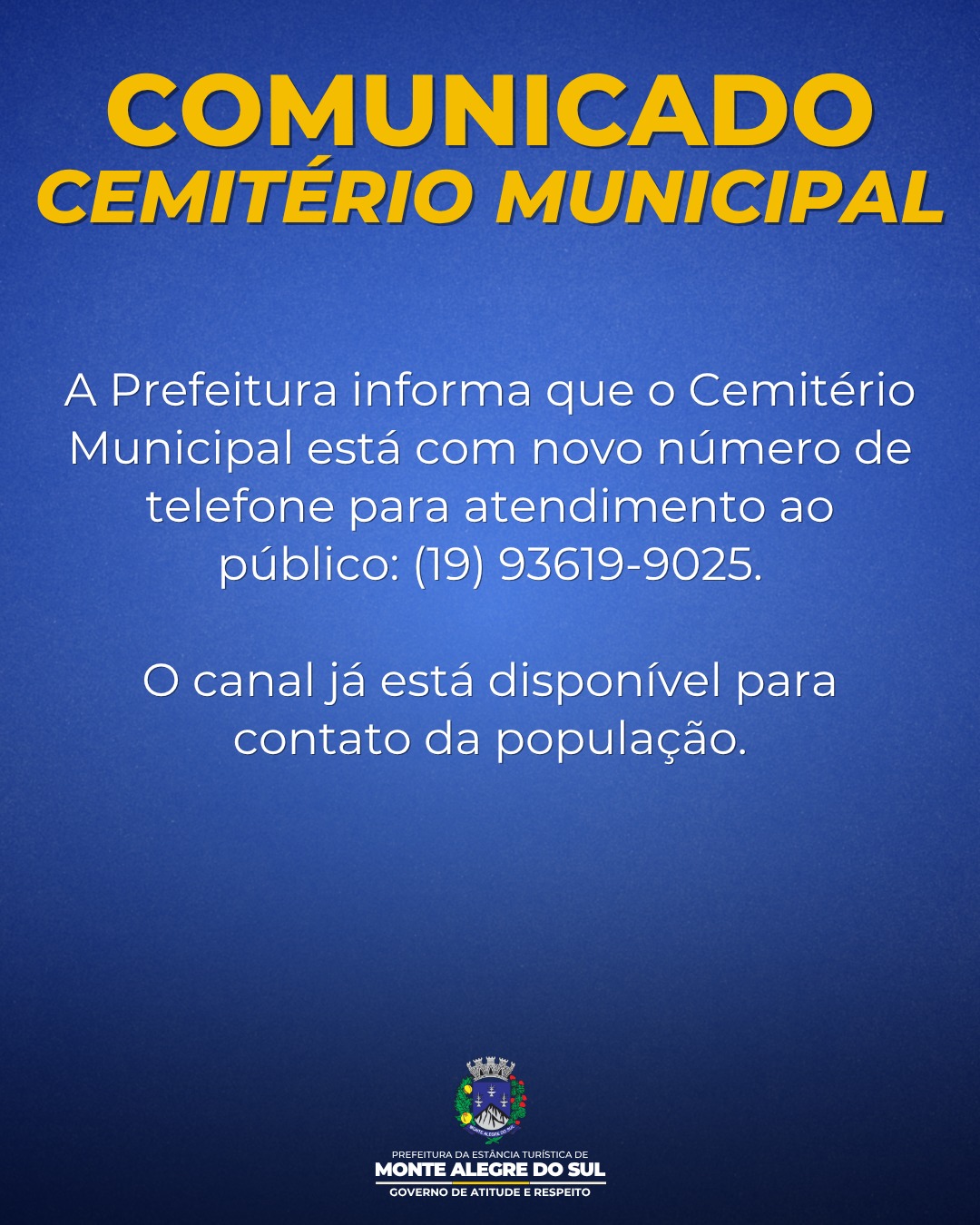 Post do instagram da Prefeitura de Monte Alegre do Sul