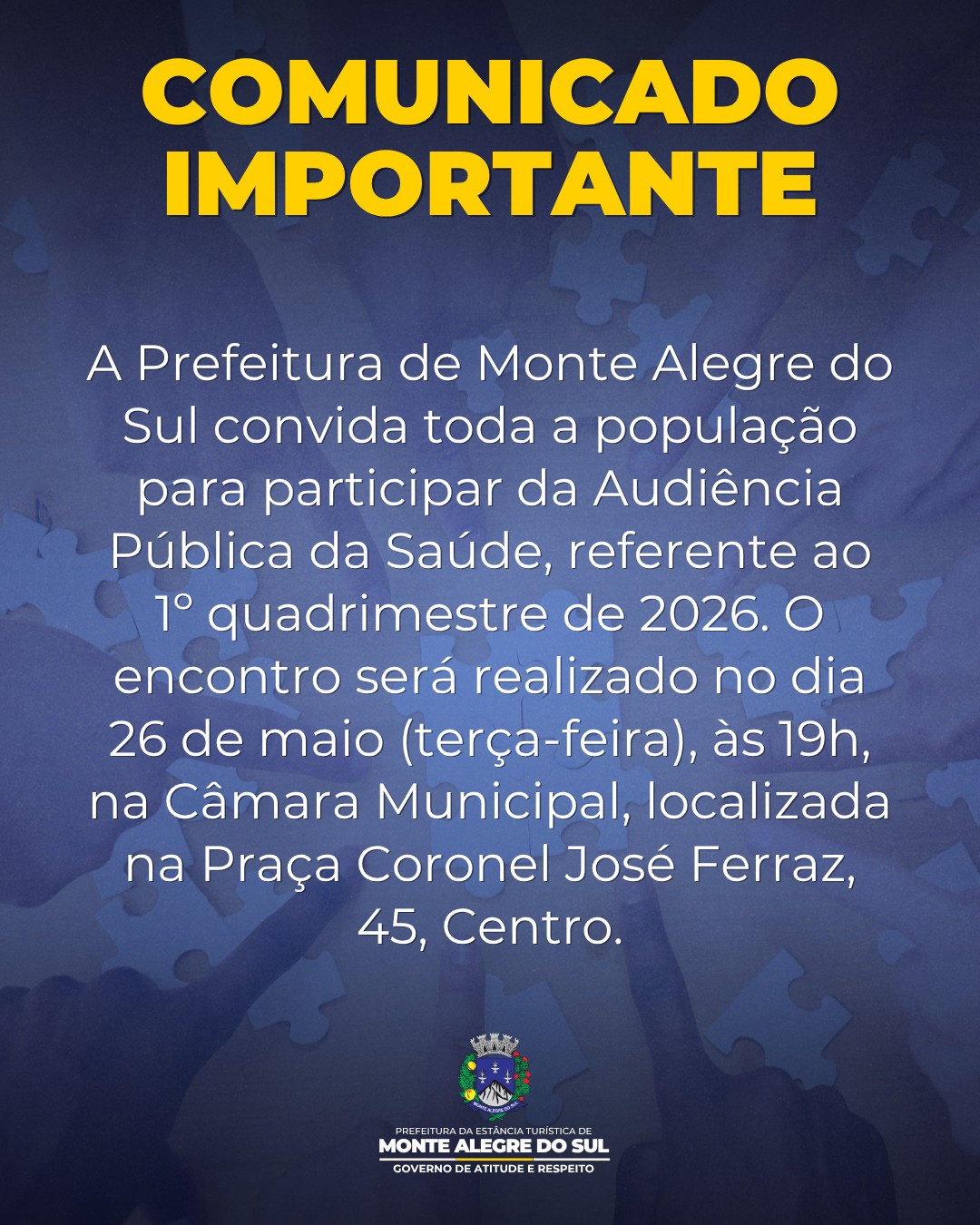 Post do instagram da Prefeitura de Monte Alegre do Sul