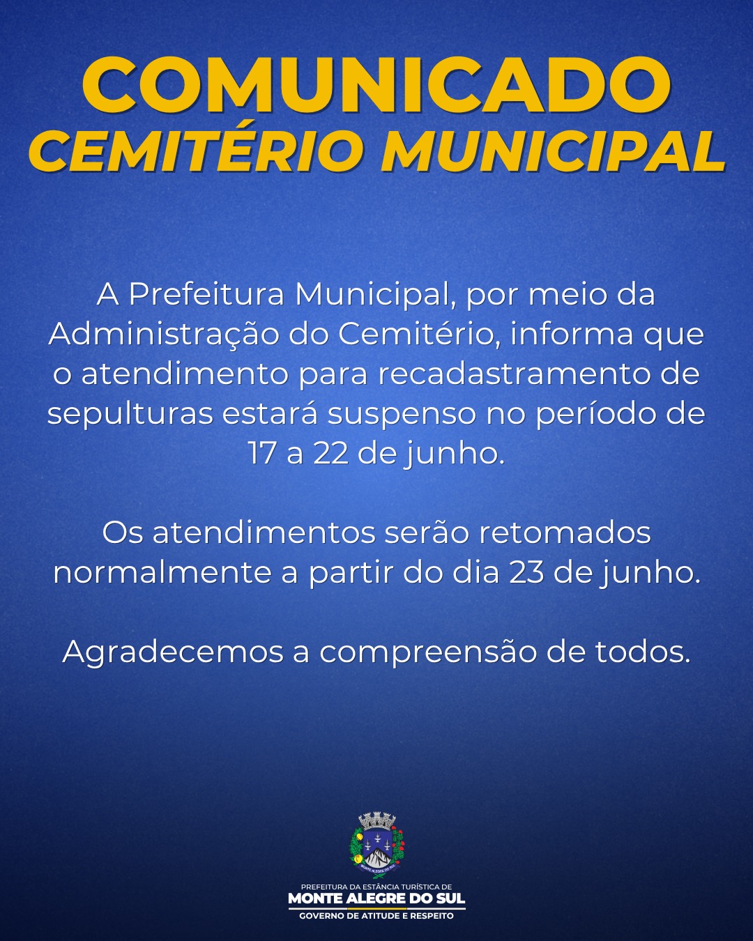 Post do instagram da Prefeitura de Monte Alegre do Sul
