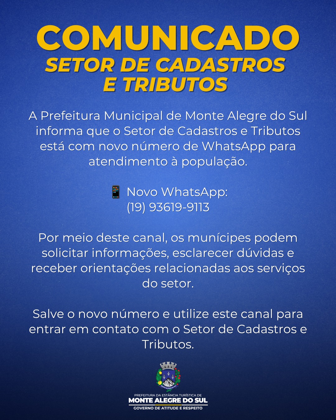 Post do instagram da Prefeitura de Monte Alegre do Sul
