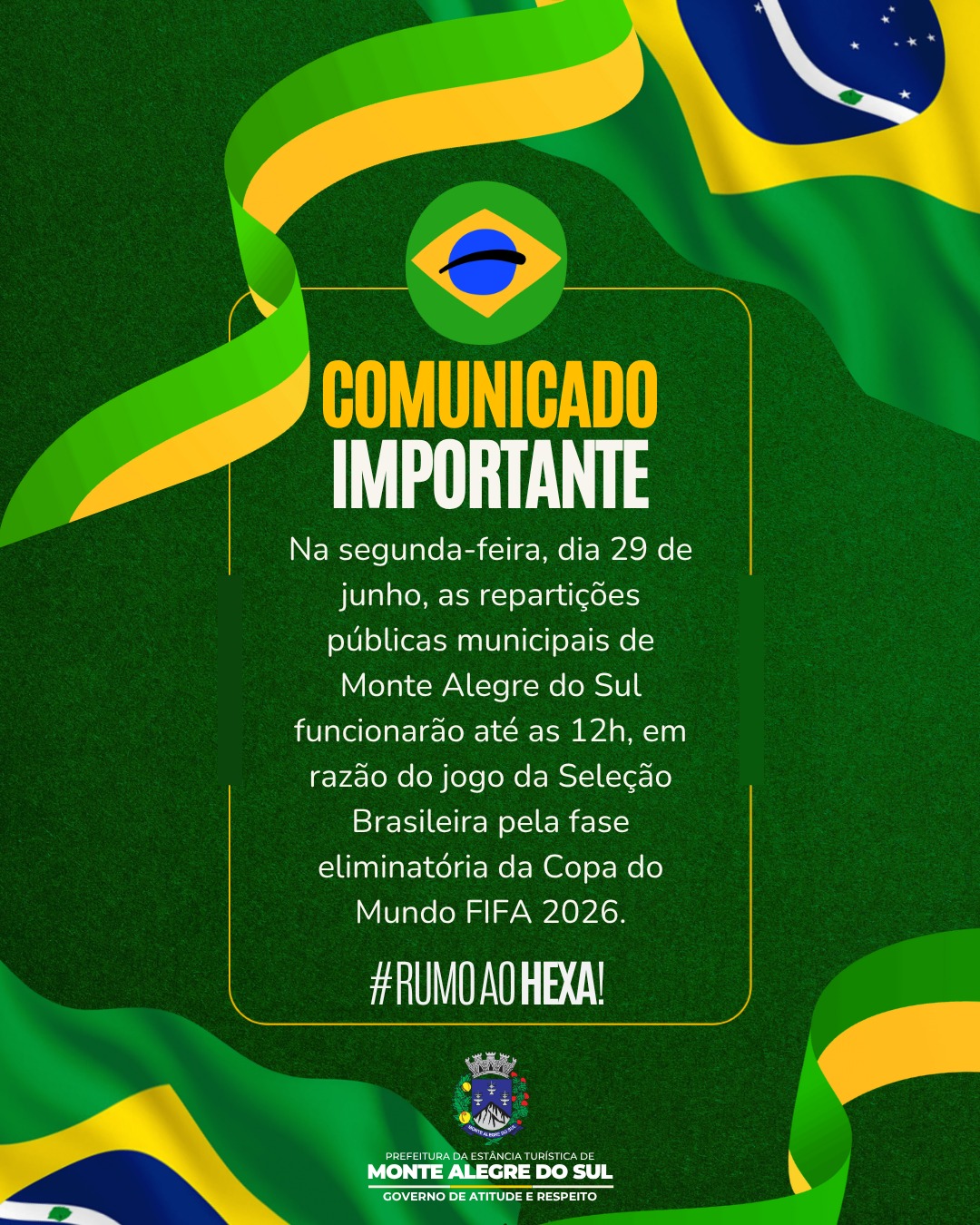 Post do instagram da Prefeitura de Monte Alegre do Sul
