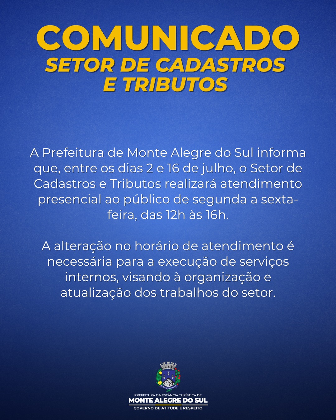 Post do instagram da Prefeitura de Monte Alegre do Sul