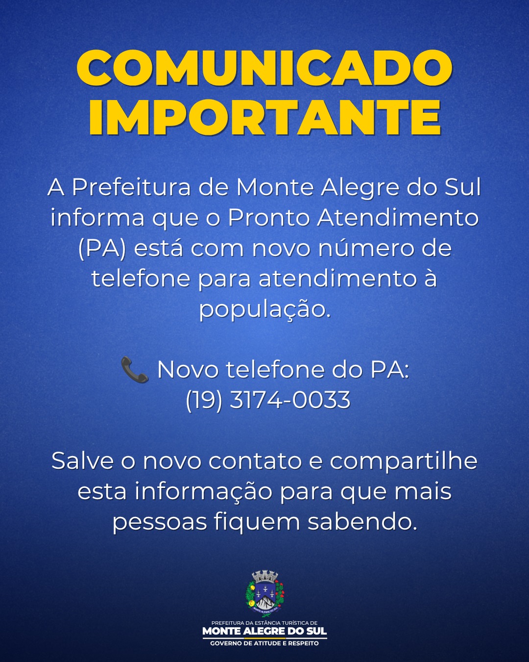 Post do instagram da Prefeitura de Monte Alegre do Sul