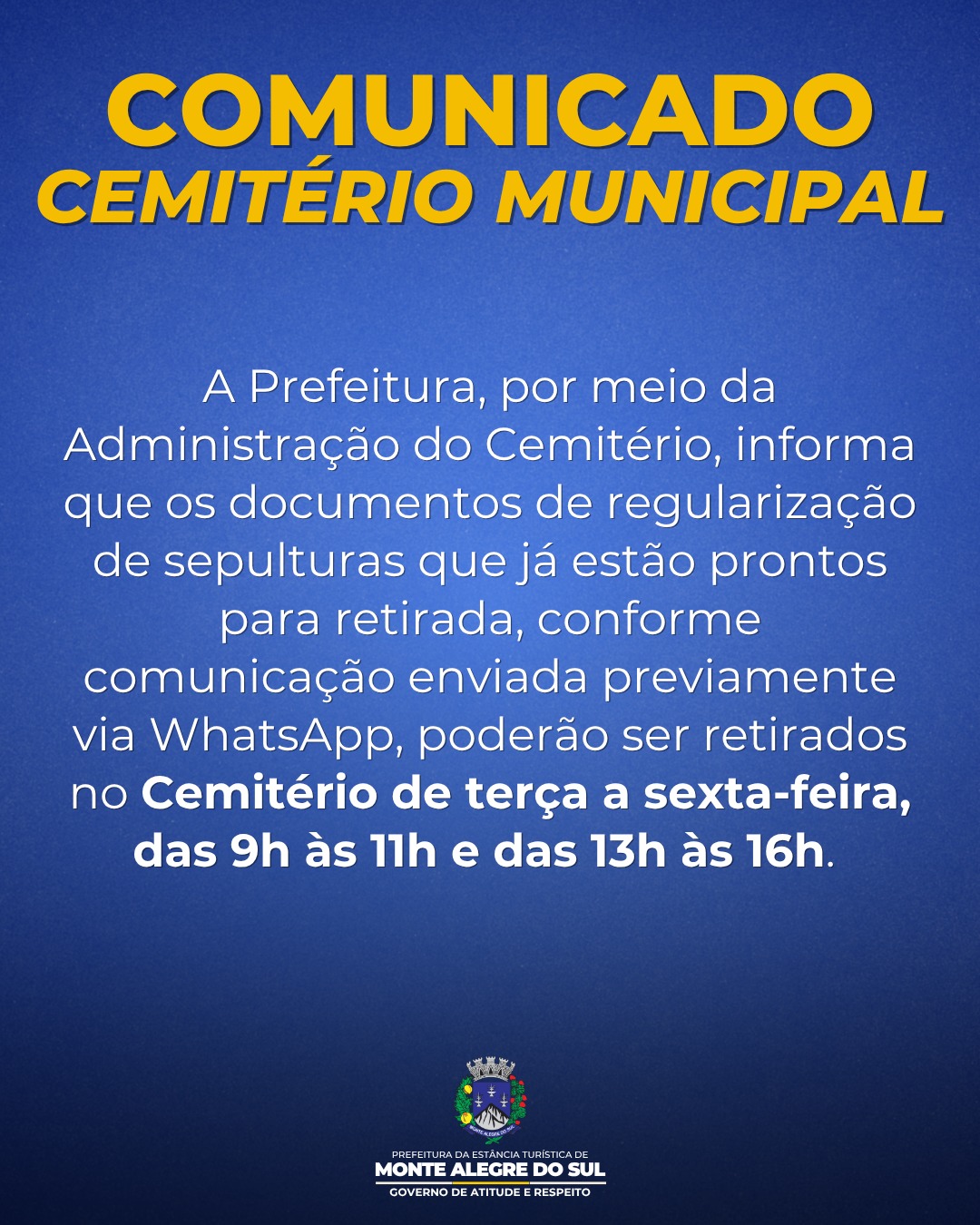 Post do instagram da Prefeitura de Monte Alegre do Sul